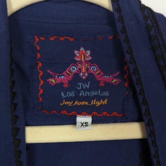 Johnny Was Navy Black Embroidered Draped Open Cardigan Size XS - Picture 6 of 7